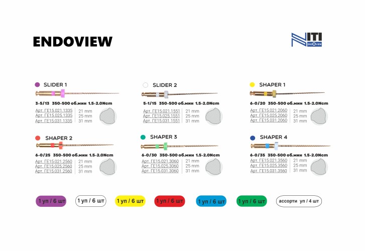 ENDOVIEW (35/06) - файлы для корневой обработки, тип NiTi 21мм (6шт), Geosoft / Россия-Израиль